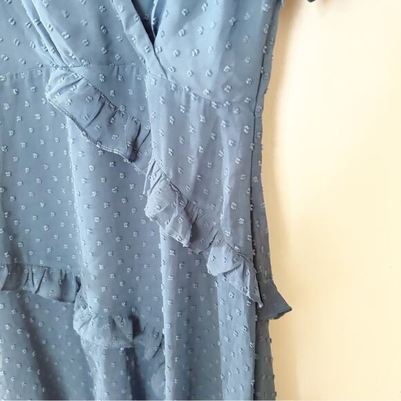 Lulus Split Sleeve Next To You Slate Blue Swiss Dot Ruffled Midi Dress Size M - Picture 5 of 11